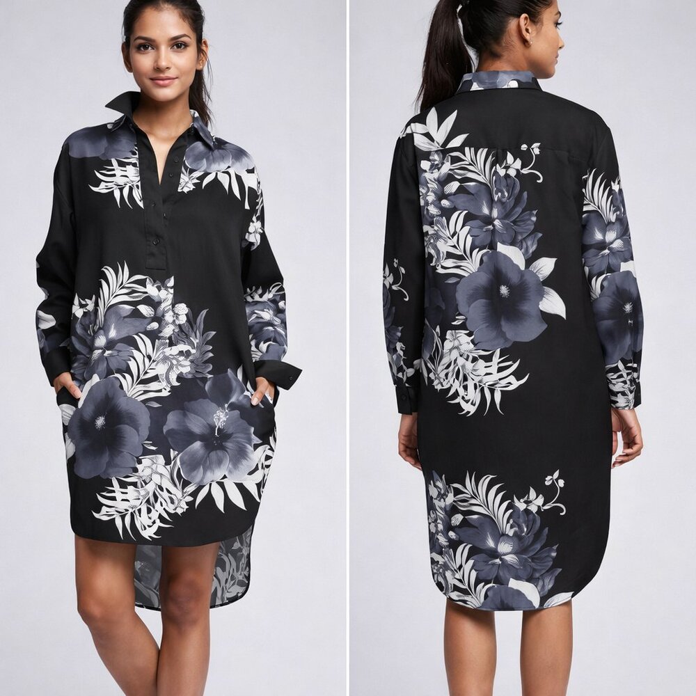 Banana Republic NEW Heritage Collection Black Linen Popover Shirt Dress SZ 12